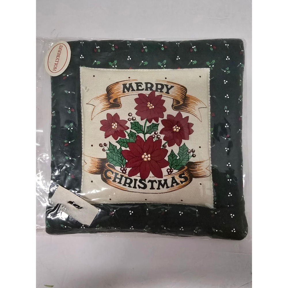 Hollyberry Vintage Merry Christmas Poinsettia Decorative Pot holder Holly 8×8